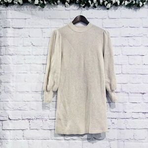 Miss Selfridge Sweater Dress Cream Puff Sleeve Cozy Size Small Fall Winter